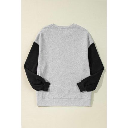 Gray Two Tone Patchwork Drop Shoulder Pullover Sweatshirt