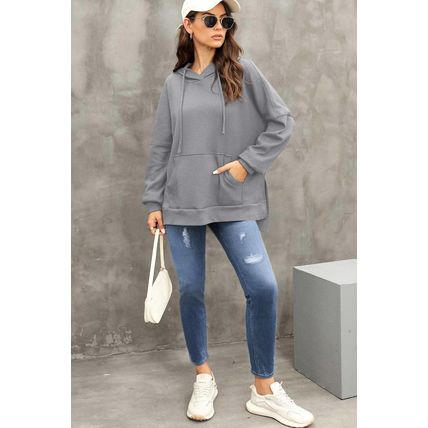 Gray Waffle Knit Fleece Lined High Low Oversized Hoodie