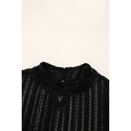 Black Lace Patchwork Flounce Sleeve Slim Fit Top