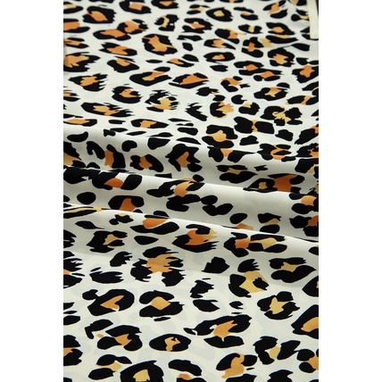 Khaki Leopard Print Contrast Striped V Neck Blouse