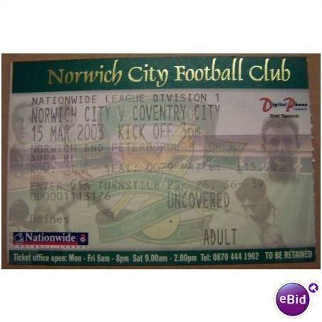 Norwich City v Coventry City 2002/03 Division 1 Ticket Stub