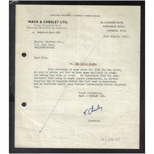 MACK & CHESLEY LTD,SHEPHERDS BUSH,LONDON,W14,23AU G1952