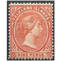 Falkland Islands 1895 SG35 9d Pale Reddish Orange Mounted Mint ..