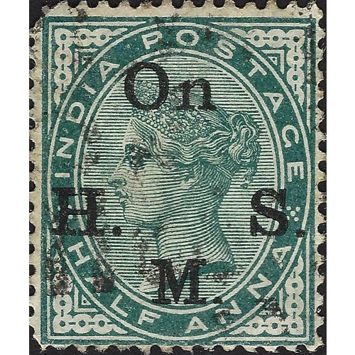 INDIA, Queen Victoria, service, pale blue-green 1883, ½Anna