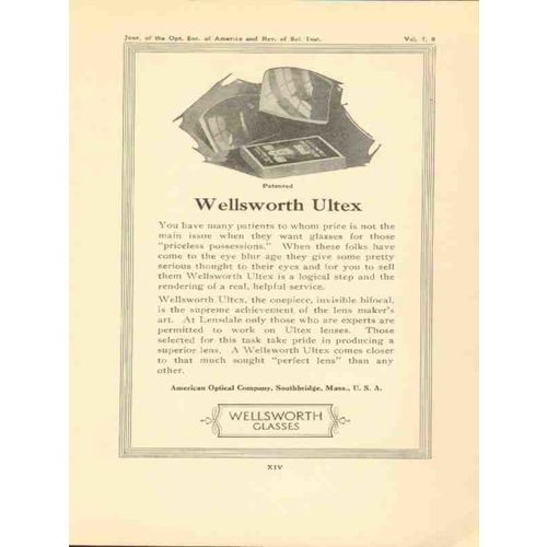 american optical company 1923 wellsworth ultex lenses vintage ad