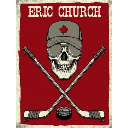 2013 ERIC CHURCH REGINA PATS HOCKEY SKULL CONCERT TOUR POSTER 2/22 SK SIGNED AP