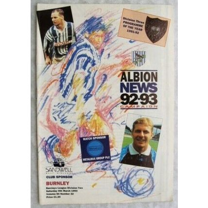 1993 programme West Bromwich Albion v. Burnley