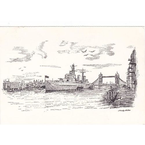 Artist Drawn H.M.S. Belfast Miltary Shipping Postcard (S12000)