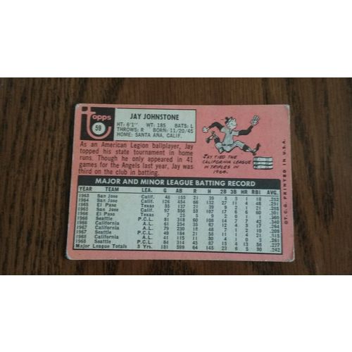 1969 Topps Card # 059 Jay Johnstone Good (2) California Angels