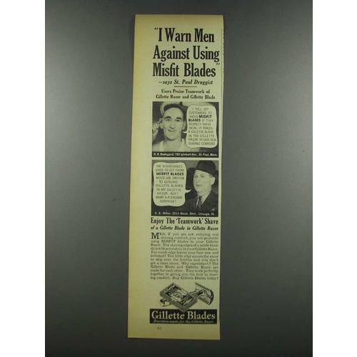 1937 Gillette Blades Ad - I Warn Men Against Misfit