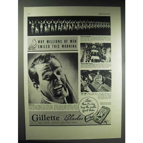 1937 Gillette Razor Blades Ad - Rockettes Radio City