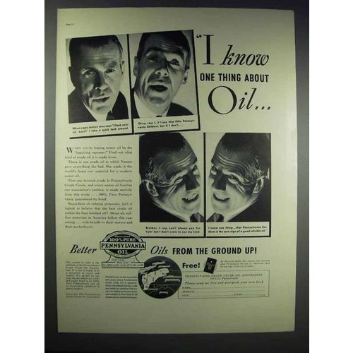 1937 Pennsylvania Oil Ad - I Know One Thing About Oil