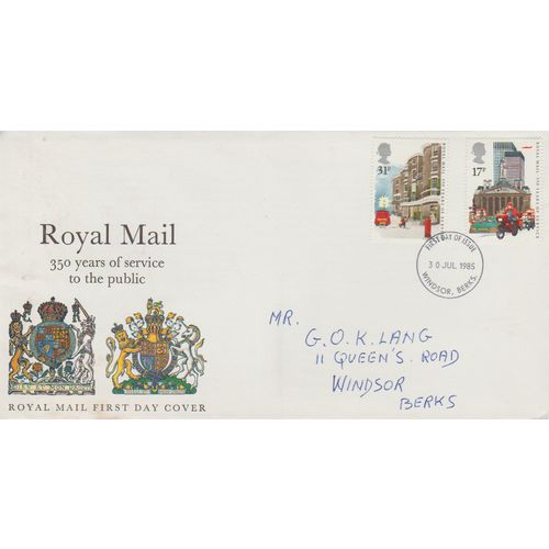 GB 1985 Royal Mail 350th Anniversary GPO FDC Windsor pm see others