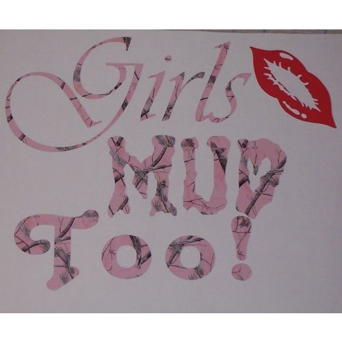 Girls Mud Too Decal decals 4x4 Off Road Real tree DARK PINK Muddy Truck Jeep