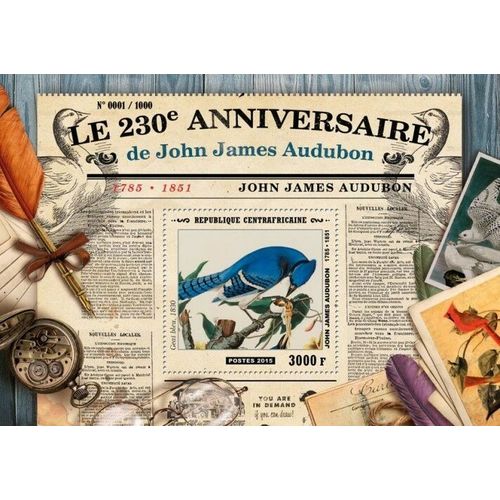 CENTRAL AFRICA 2015 SHEET MNH JAMES AUDUBON ART PAINTINGS ARTE PINTURAS 4A