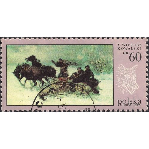 POLAND, Wolfs by Alfred Wierusz-Kowalski, lilac 1968, 60 Gr