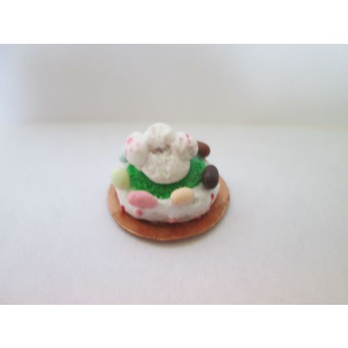 DOLLS HOUSE MINIATURE FOOD BUNNY CAKE ON 12TH SCALE ON PAPER PLATE
