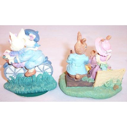 Lot of 2 Small Bunny Rabbit Couple Figurines, 1 is Bunny Crossings, Easter Decor