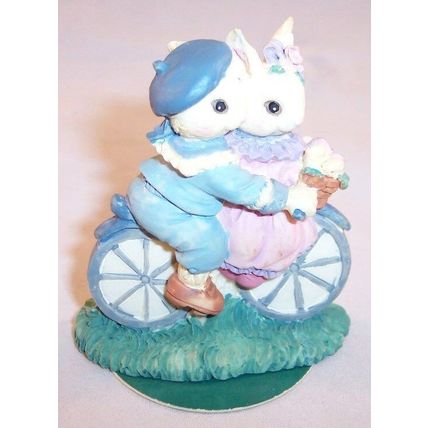 Lot of 2 Small Bunny Rabbit Couple Figurines, 1 is Bunny Crossings, Easter Decor