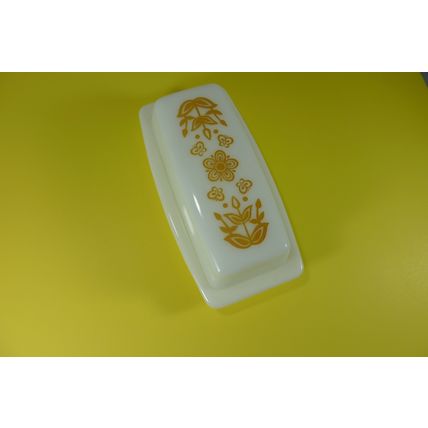 VTG Pyrex Stick Butter Dish Gold Flower and Butterfly