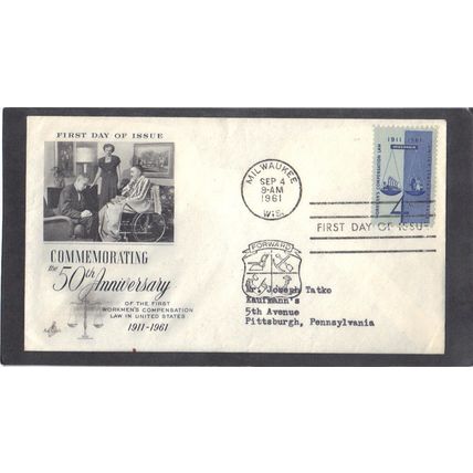 FDC Art Craft 1186 4c Workmen's Compensation (Cachet-Typed/A) CV01456