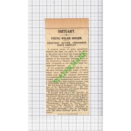 Mr William Samuell Swansea Wales Welsh Singer Obituary - 1916 SMALL Cutting