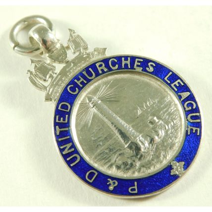 Vintage Solid Silver Enamel Fob Or Medal Plymouth Devon United Churches CRU