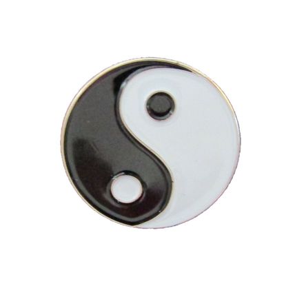 Yin Yang Enamelled Black & White Pin Badge Metal in velvet bag 3 cm x 2 cm BA62