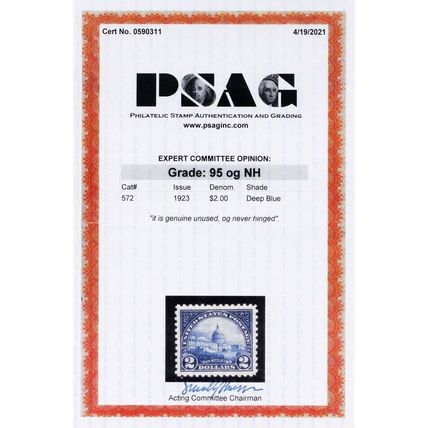 572, Mint XF/Superb NH $2 - With Graded 95 PSAG Certificate - Stuart Katz