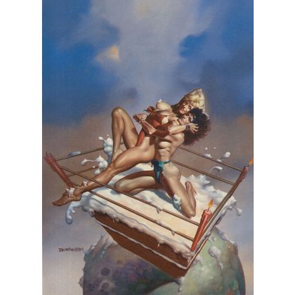 LGBT Bed as Female Wrestling Ring Gay Interest Painting Postcard