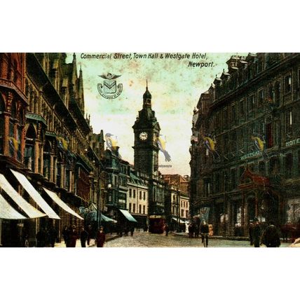 Commercial Street, Town Hall, Newport, Wales, Poor But Rare RHJ Postcard, 1900s