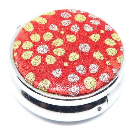 Yellow & Gold Flowers on a Red Glitter Background 1.5 CM Pill Box Gift Storage