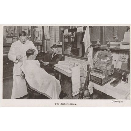 The Barber's Shop Cash Till Union Jack Club Publishers London Old Postcard
