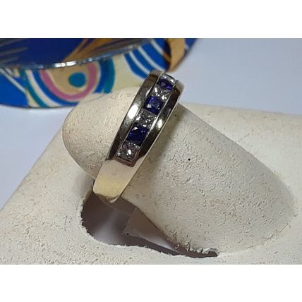 Estate .85ctw Natural Princess Diam&Rd Saph 14Kt Y/Gold S-3.5 Channel Band#20154
