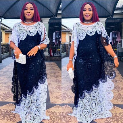 African Women's Plus Size Embroidered Lace Patchwork Loose Length Skirt