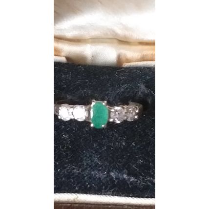 Vintage 1980-s 9 ct Gold Emerald and Zircon Ring Size UK N, US 6.5- Hallmarks!