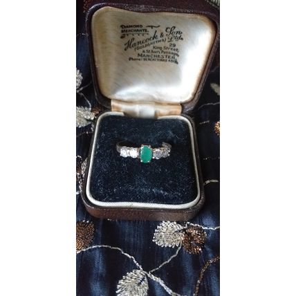 Vintage 1980-s 9 ct Gold Emerald and Zircon Ring Size UK N, US 6.5- Hallmarks!