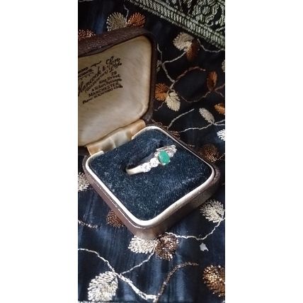 Vintage 1980-s 9 ct Gold Emerald and Zircon Ring Size UK N, US 6.5- Hallmarks!