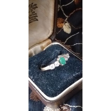 Vintage 1980-s 9 ct Gold Emerald and Zircon Ring Size UK N, US 6.5- Hallmarks!