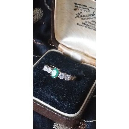Vintage 1980-s 9 ct Gold Emerald and Zircon Ring Size UK N, US 6.5- Hallmarks!