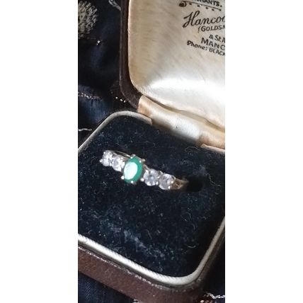 Vintage 1980-s 9 ct Gold Emerald and Zircon Ring Size UK N, US 6.5- Hallmarks!