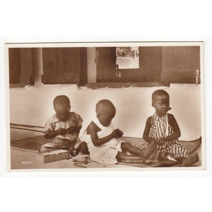 Children Threading Beads Postcard Gold Coast Ghana Africa