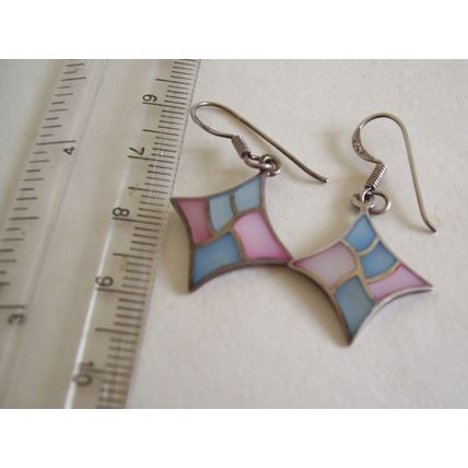 925 Earrings Mother-of-Pearl Pastel Pink & Blue Pierced Drops Sterling Silver