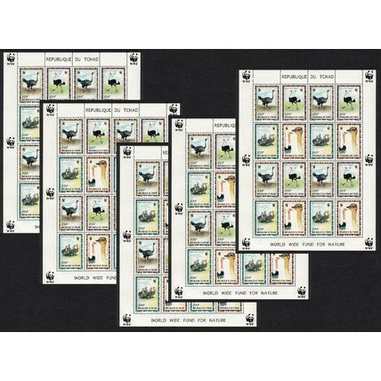 Chad Birds WWF North African Ostrich 5 Sheetlets 1996 MNH MI#1370-1373