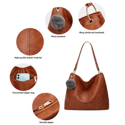 Women Hobo Bags Top Handle Satchel Shoulder Purse Bucket Handbag Brown