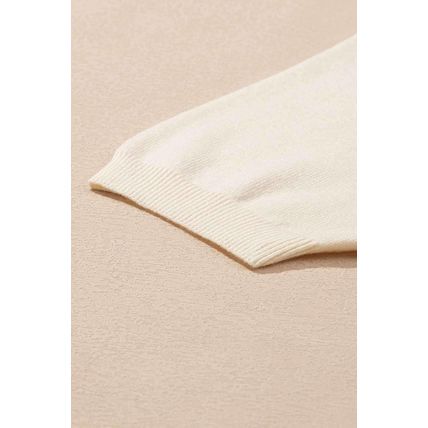 Beige Flower Pattern Short Sleeve Knitted Top