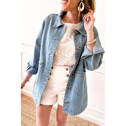 Dusk Blue Slit Buttons Pocketed Denim Jacket