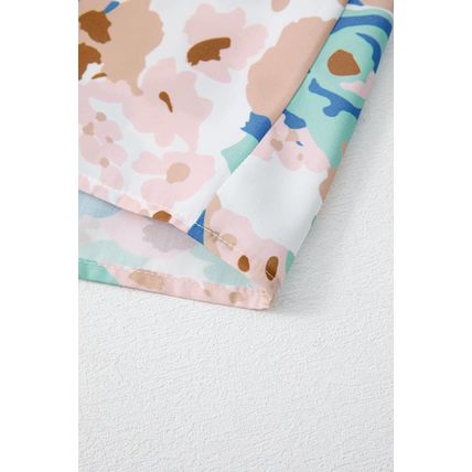 Multicolour Floral Print Ricrac Trim Collared Puff Short Sleeve Shirt