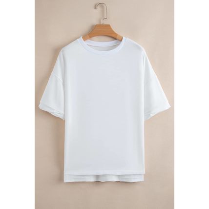 White Loose Half Sleeve Hi Low Hem T Shirt