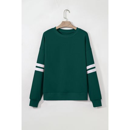 Evergreen Varsity Striped Detail Drop Shoulder Oversized Sweatshirt